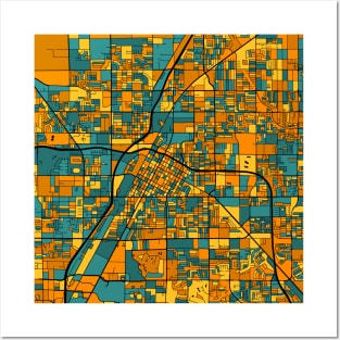 Las Vegas Map Pattern in Orange & Teal Posters and Art